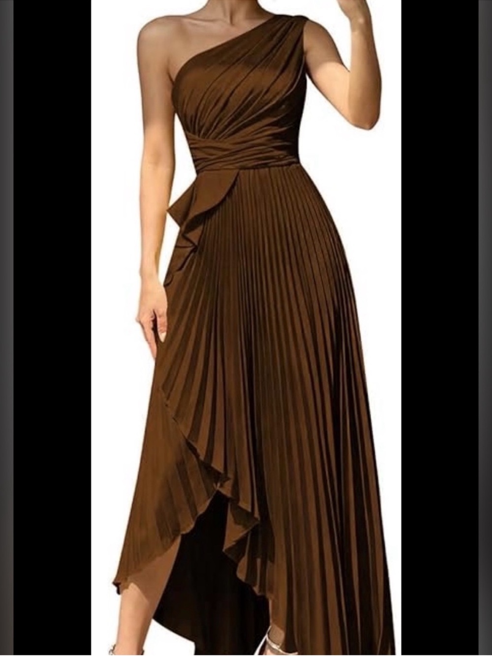 Brown  Pleated formal dress. Size 10. Brand new with tags.